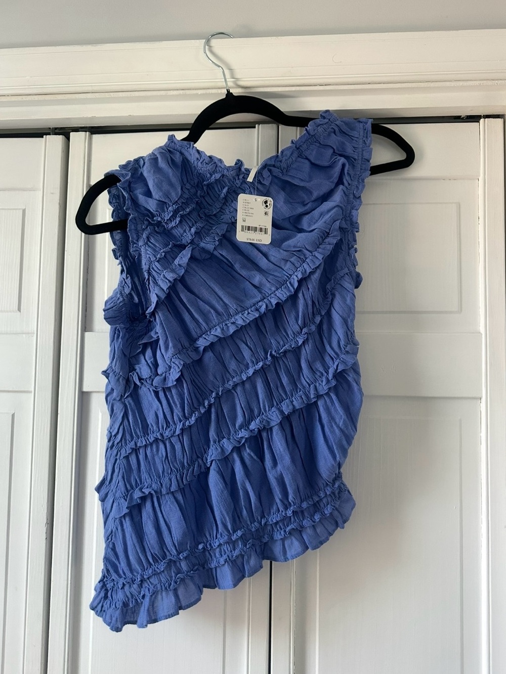 Free People NWT Blue Ruffle Sleeveless Top - Picture 2 of 4